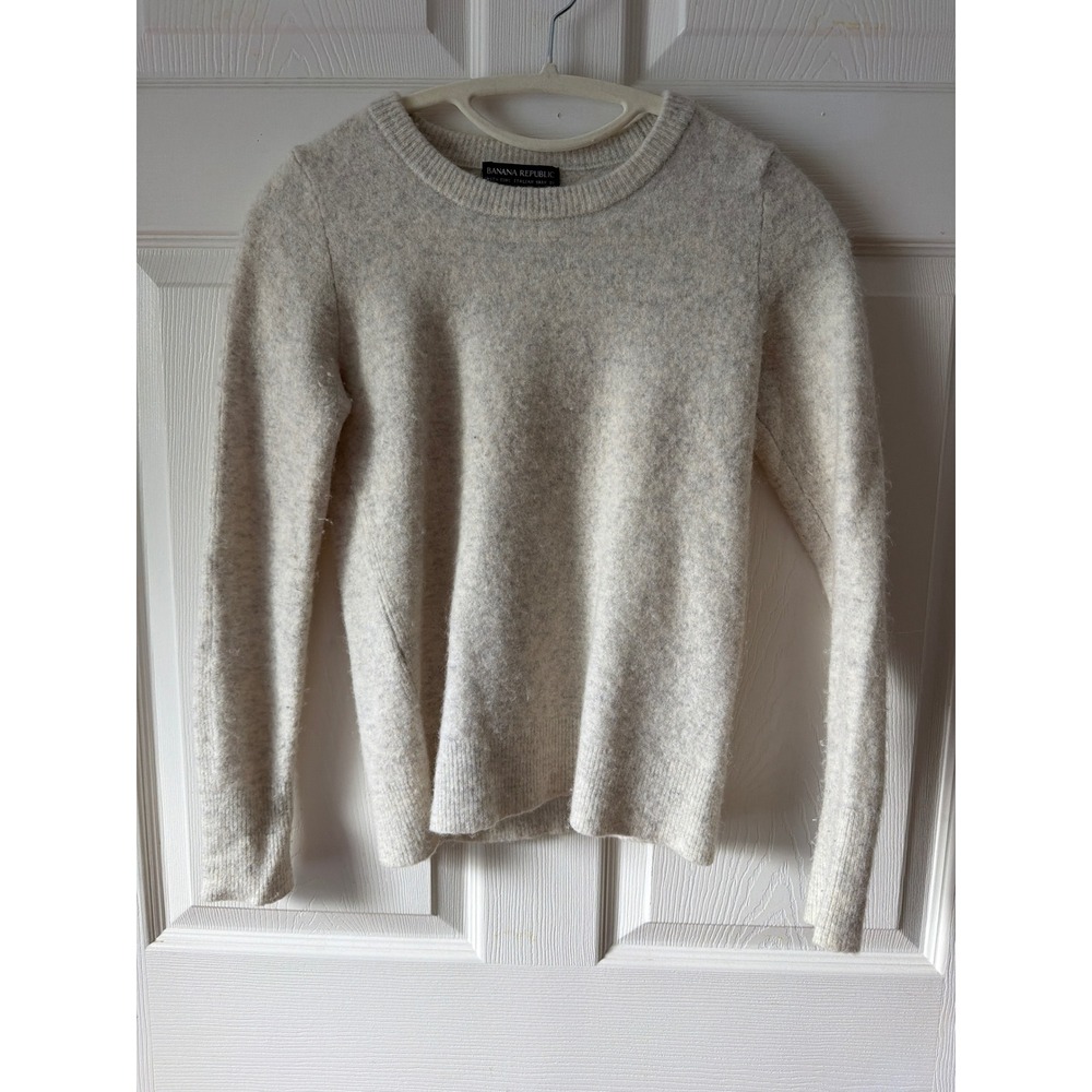 Banana Republic Sweater Womens XS Cream Wool Alpaca Blend Crewneck Minimalist